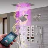 20-Inch  Rainfall, Waterfall, and Mist Shower System with LED Colors, Bluetooth Music, 8-Way Thermostatic Valve, 6 Body Jets, and Dual Regular heads