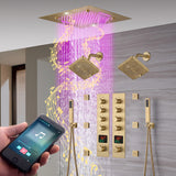 20-Inch  Rainfall, Waterfall, and Mist Shower System with LED Colors, Bluetooth Music, 8-Way Thermostatic Valve, 6 Body Jets, and Dual Regular heads