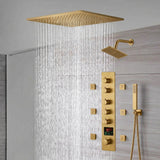 20-Inch  Ceiling Mount Rainfall Waterfall Shower System: Complete with 5-Way Thermostatic Valve and 6 Body Jets and Regular Head
