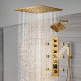 20-Inch  Ceiling Mount Rainfall Waterfall Shower System: Complete with 5-Way Thermostatic Valve and 6 Body Jets and Regular Head