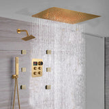 rainfall 24'' Flush mounted matte Black 4 way thermostatic shower faucets With regular head and body jets