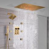 rainfall 24'' Flush mounted matte Black 4 way thermostatic shower faucets With regular head and body jets