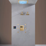 Flush Mount Shower Faucet Set with 4-Way Digital Thermostatic Control, 64-Color LED Lights ,Dual Regular Heads