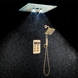16-Inch Rainfall Waterfall Mist Water Column Flush Mount Shower Faucet Set with 6-Way Thermostatic Control, 64-Color LED, Bluetooth Music, Rainfall-Waterfall-Mist Features, Rotating Hydro Jet, and Regular Head