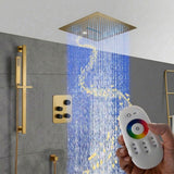 16-Inch Chrome Digital Thermostatic Shower Faucet: 3-Way Control, Flush-Mounted, 64-Color LED Shower Head and Sliding Bar Features