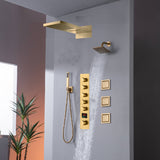 22" Rainfall Waterfall Shower System with 5-Way Thermostatic Faucet, Dual Regular Head, Body Jets