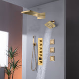 22" Rainfall Waterfall Shower System with 5-Way Thermostatic Faucet, Dual Regular Head, Body Jets
