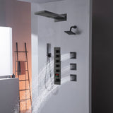 22" Rainfall Waterfall Shower System with 5-Way Thermostatic Faucet, Dual Regular Head, Body Jets