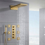 22'' Matte Black or Brushed nickel or brushed gold 4-Way Thermostatic Shower System with Waterfall, Rainfall, and Body Jets