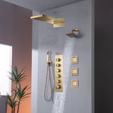 22" Rainfall Waterfall Shower System with 5-Way Thermostatic Faucet, Dual Regular Head, Body Jets