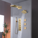 22" Rainfall Waterfall Shower System with 5-Way Thermostatic Faucet, Dual Regular Head, Body Jets