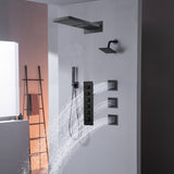 22" Rainfall Waterfall Shower System with 5-Way Thermostatic Faucet, Dual Regular Head, Body Jets