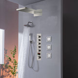 22" Rainfall Waterfall Shower System with 5-Way Thermostatic Faucet, Dual Regular Head, Body Jets