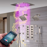 20-Inch  Rainfall, Waterfall, and Mist Shower System with LED Colors, Bluetooth Music, 8-Way Thermostatic Valve, 6 Body Jets, and Dual Regular heads