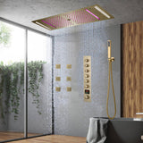 Brushed Gold 35" Bluetooth Music LED Shower System with Waterfall,rainfall water column  6-Way Digital Thermostatic Valve,  Body Jets, Touch Panel