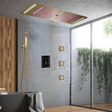 Brushed Gold 35" Bluetooth Music LED Shower System with Waterfall,rainfall water column  6-Way Digital Thermostatic Valve,  Body Jets, Touch Panel