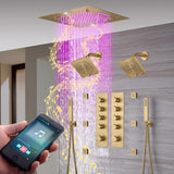 20-Inch  Rainfall, Waterfall, and Mist Shower System with LED Colors, Bluetooth Music, 8-Way Thermostatic Valve, 6 Body Jets, and Dual Regular heads