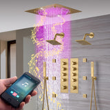 20-Inch  Rainfall, Waterfall, and Mist Shower System with LED Colors, Bluetooth Music, 8-Way Thermostatic Valve, 6 Body Jets, and Dual Regular heads