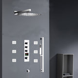 Chrome 12inch LED light or 6 inch regular head Wall mount 3 way thermostatic shower faucet with 6 body jets and sliding bar