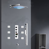 Chrome 12inch LED light or 6 inch regular head Wall mount 3 way thermostatic shower faucet with 6 body jets and sliding bar