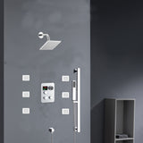 Chrome 12inch LED light or 6 inch regular head Wall mount 3 way thermostatic shower faucet with 6 body jets and sliding bar