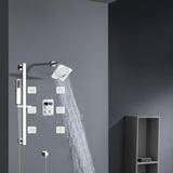 Chrome 12inch LED light or 6 inch regular head Wall mount 3 way thermostatic shower faucet with 6 body jets and sliding bar