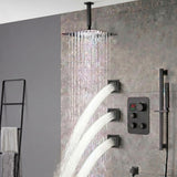 12inch LED matt black 3 way digital thermostatic shower faucet with sliding bar and 4inch body jets