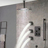 12inch LED matt black 3 way digital thermostatic shower faucet with sliding bar and 4inch body jets