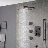 matte black Wall mount 12 inch or 16 inch rain head 3 way digital display thermostatic shower faucet with large body sprayers