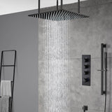 20inch matte black ceiling mount rainfall waterfall shower systems 3 way digital thermostatic valve