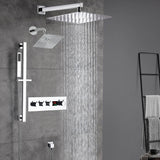 Chrome Wall Mount 12-Inch or 16-Inch Rain Shower System: LED or Non-LED, 3-Way Digital Thermostatic Control, Sliding Bar, and 6-Inch Regular Head