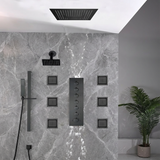 16 inch  flush-mount or ceiling mount rainfall waterfall shower systems 6 way thermostatic valve with 6 body jets and sliding bar and  regular head