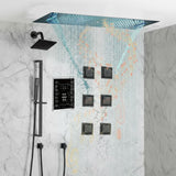 Matte Black 35" Bluetooth Music LED Shower System with Waterfall, 6-Way Touch Digital Thermostatic Valve, 3 Body Jets