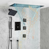 Matte Black 35" Bluetooth Music LED Shower System with Waterfall, 6-Way Touch Digital Thermostatic Valve, 3 Body Jets