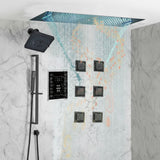 Matte Black 35" Bluetooth Music LED Shower System with Waterfall, 6-Way Touch Digital Thermostatic Valve, 3 Body Jets