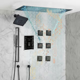 Matte Black 35" Bluetooth Music LED Shower System with Waterfall, 6-Way Touch Digital Thermostatic Valve, 3 Body Jets