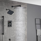 matte black Wall mount 12 inch or 16 inch rain head 3 way digital display thermostatic shower faucet with Regular head