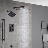 matte black Wall mount 12 inch or 16 inch rain head 3 way digital display thermostatic shower faucet with Regular head