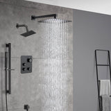 matte black Wall mount 12 inch or 16 inch rain head 3 way digital display thermostatic shower faucet with Regular head