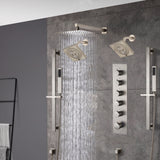 Brushed gold Wall Mount  12 inch or 16 inch rain head 5 way digital display thermostatic shower faucet with Dual Regular heads
