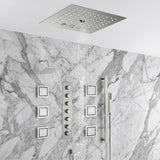 12 inch  flush-mount rainfall Mist shower systems 6 way thermostatic valve with 6 body jets and sliding bar and  regular head