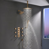 4-Way Thermostatic Shower System with 12" Rainfall Head, 6 Body Jets, Hand Shower & Slide Bar, Available in Champagne Bronze / Brushed Gold / Brushed Nickel