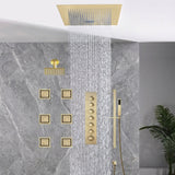 16 inch  flush-mount or ceiling mount rainfall waterfall shower systems 6 way thermostatic valve with 6 body jets and sliding bar and  regular head