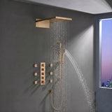The Ultimate 22'' Brushed Nickel or brushed gold 4-Way Thermostatic Shower Faucet with Waterfall, Rain Massage, Body Jet Spray, and Sliding Bar