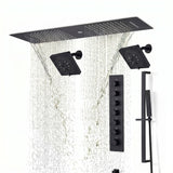 Brushed Gold or Brushed Nickel 35" Bluetooth Music LED Shower System with Waterfall, 6-Way Digital Thermostatic Valve, Dual Regular Head, Touch Panel