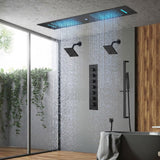 Brushed Gold or Brushed Nickel 35" Bluetooth Music LED Shower System with Waterfall, 6-Way Digital Thermostatic Valve, Dual Regular Head, Touch Panel