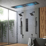 Brushed Gold or Brushed Nickel 35" Bluetooth Music LED Shower System with Waterfall, 6-Way Digital Thermostatic Shower Faucet, Dual Regular Head, Touch Panel
