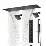 Brushed Gold or Brushed Nickel 35" Bluetooth Music LED Shower System with Waterfall, 6-Way Digital Thermostatic Valve, Dual Regular Head, Touch Panel