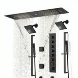 Brushed Gold or Brushed Nickel 35" Bluetooth Music LED Shower System with Waterfall, 6-Way Digital Thermostatic Shower Faucet, Dual Regular Head, Touch Panel