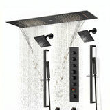 Brushed Gold or Brushed Nickel 35" Bluetooth Music LED Shower System with Waterfall, 6-Way Digital Thermostatic Shower Faucet, Dual Regular Head, Touch Panel